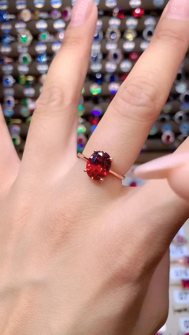 石榴石戒指银S925镶嵌810玫瑰金