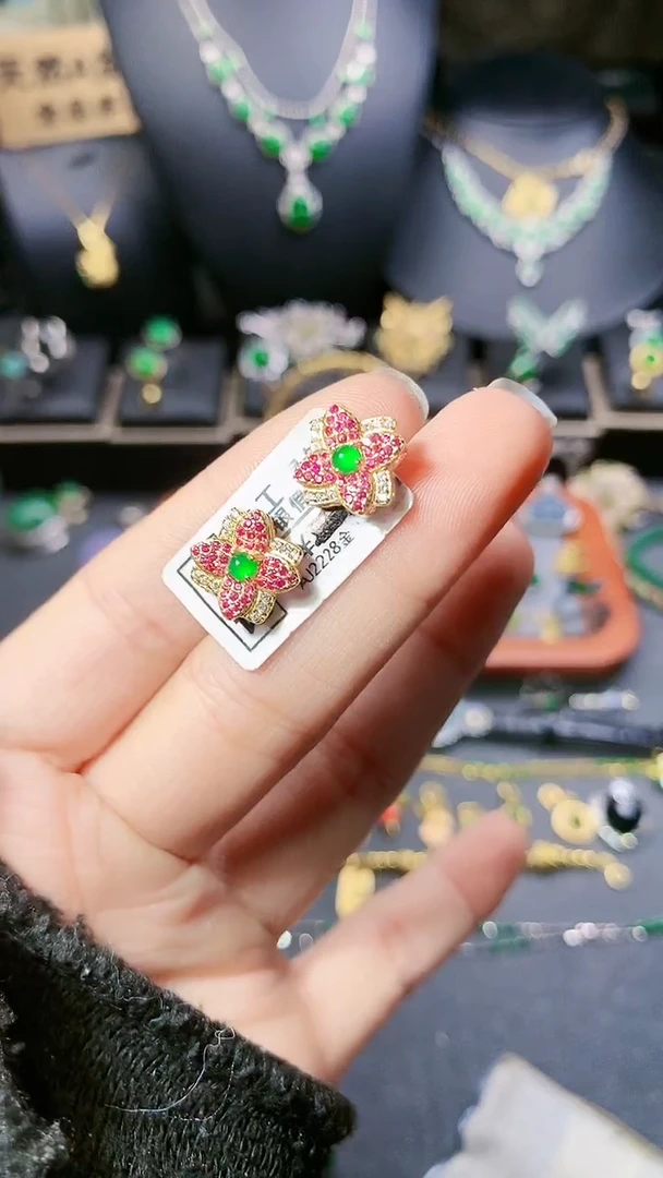 【闪购商品】翡翠耳饰银S925镶嵌耳饰