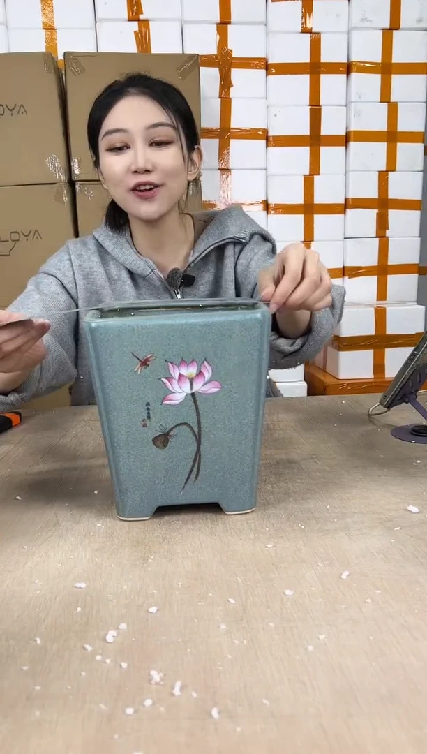 四方深绿荷花大号19x21