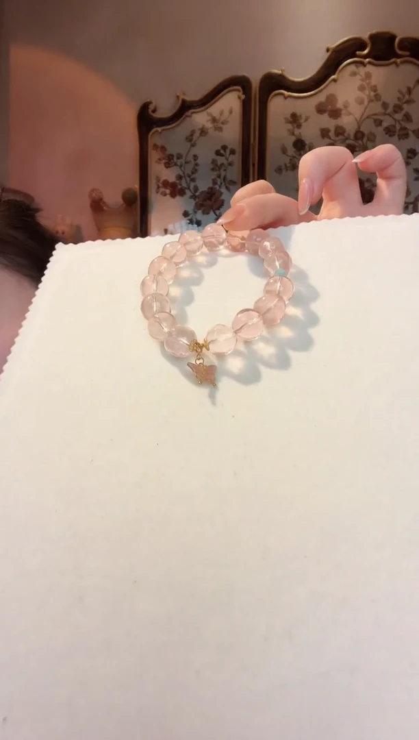 【闪购商品】水晶手链未镶嵌12mm粉水晶菠萝纹手串