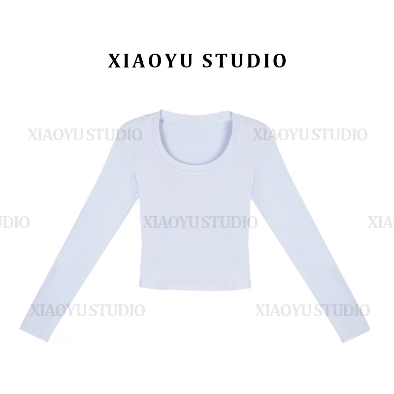早春简约纯色U领百搭T恤女长袖上衣舒适时尚内搭打底衫2025新款