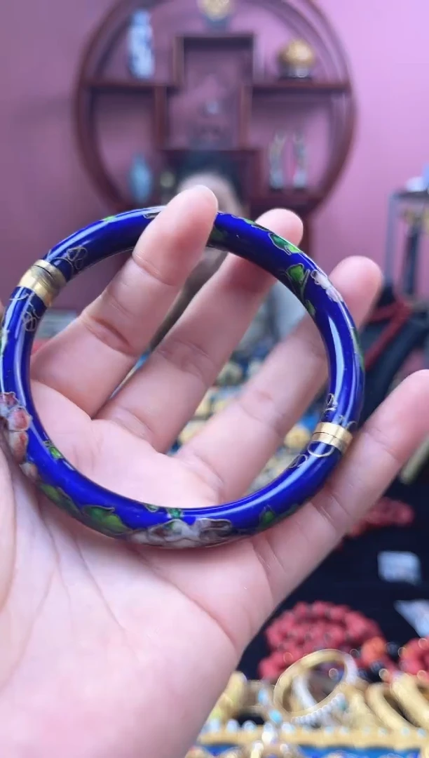 非遗 景泰蓝银蓝开口镯 62-68 宝蓝