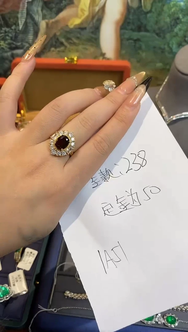 银S925镶嵌戒指石榴石楚楚珠宝中古甄选不退换