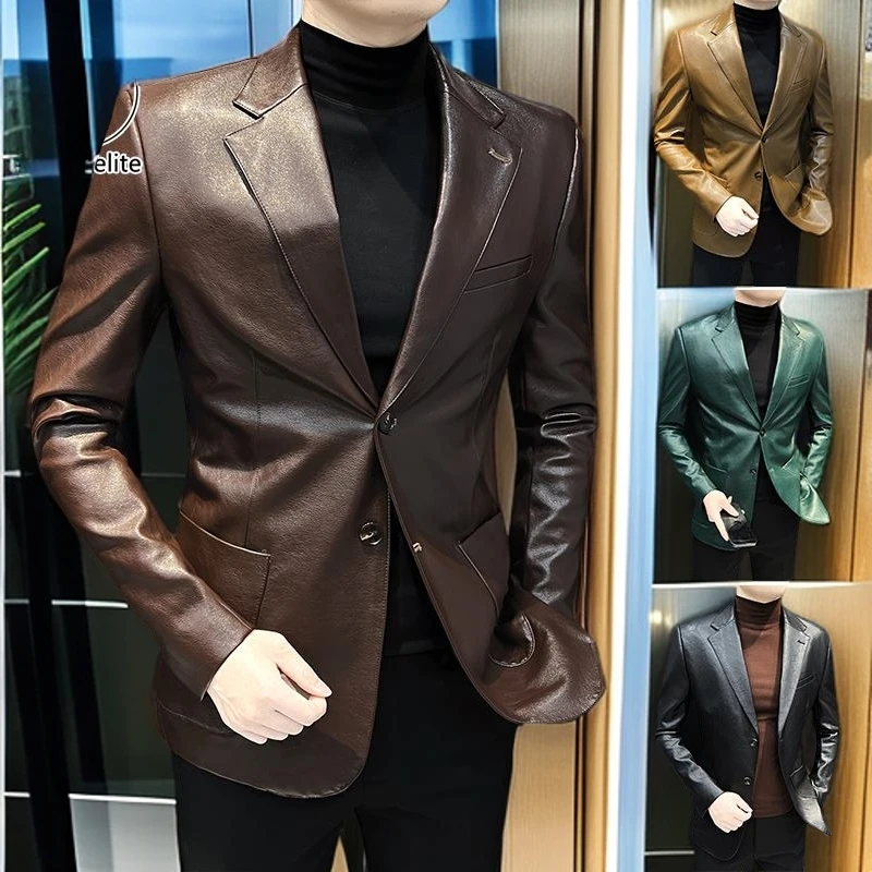 VALVOELITE2025爆款上衣秋季新款高级感商务痞帅皮衣男西装外套男