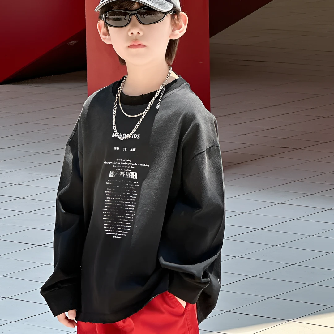 麦哟哟男童秋季卫衣休闲长袖宽松时尚印花韩版砂洗潮酷帅气洋气