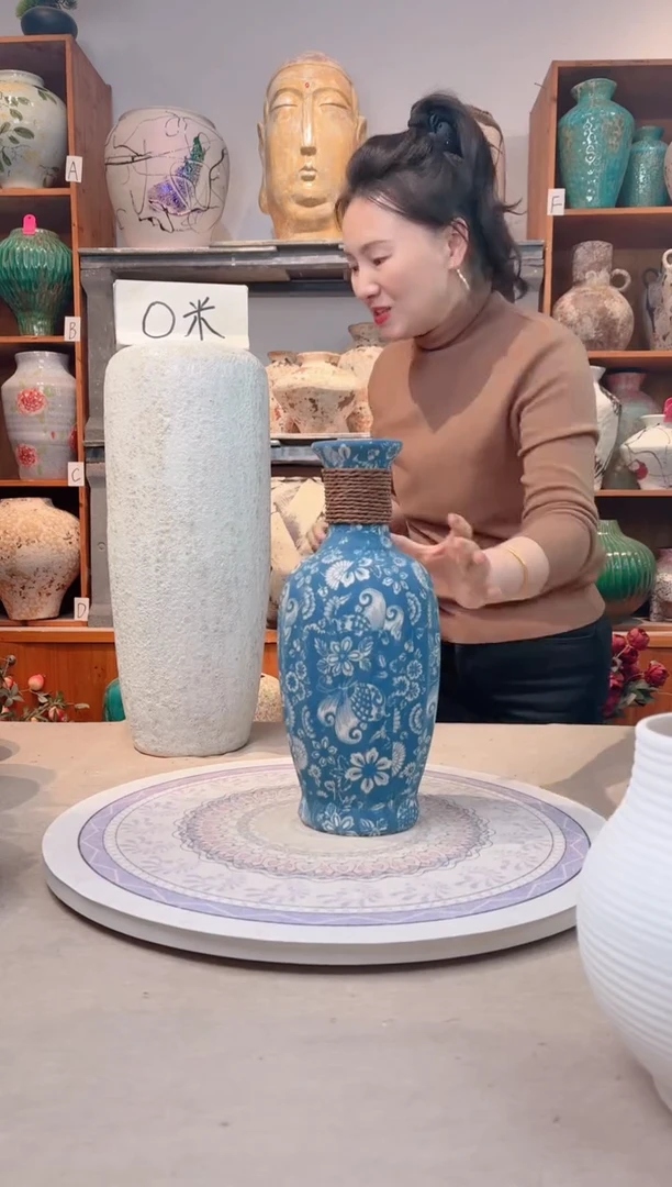 瓶陶瓷花瓶 无花  福利 不能装水 青花麻绳 中号