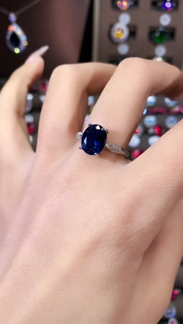 戒指蓝宝石银S925镶嵌810银色