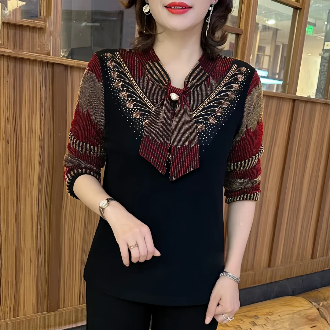 【多色多码】秋季提花蕾丝打底衫大码妈妈宽松遮肚显瘦时尚减龄小衫