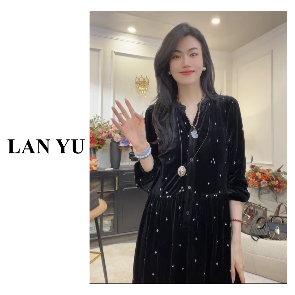 小个子/常规【满眼星辰】秋冬刺绣慵懒风长袖连衣裙气质清冷风长裙