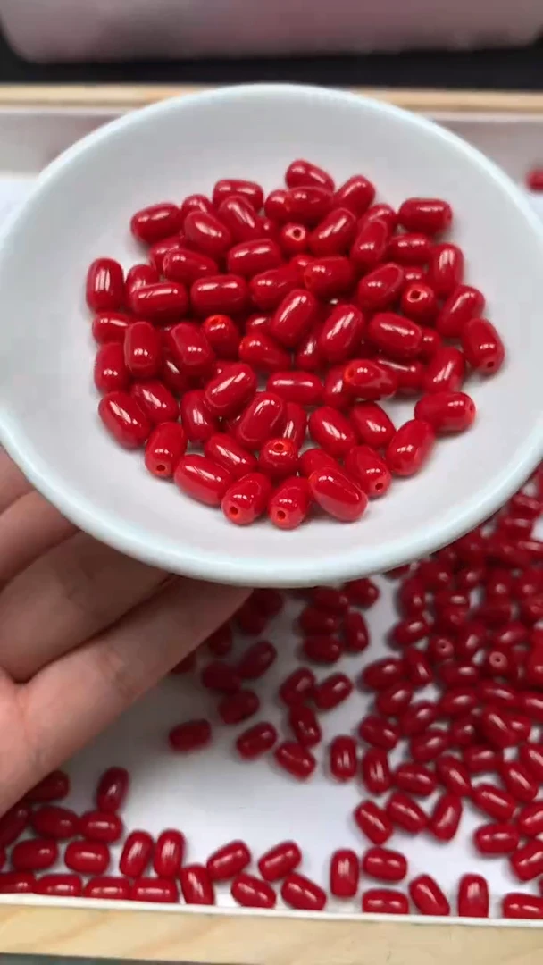 未镶嵌散珠南红玛瑙E91 锦红南红胶囊珠6*9mm20个8元