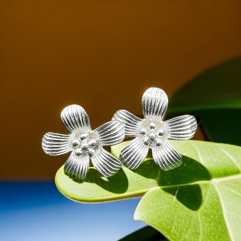 925银耳饰 原创设计泰式耳环耳饰气质精美花戒素款（直播间福利款）