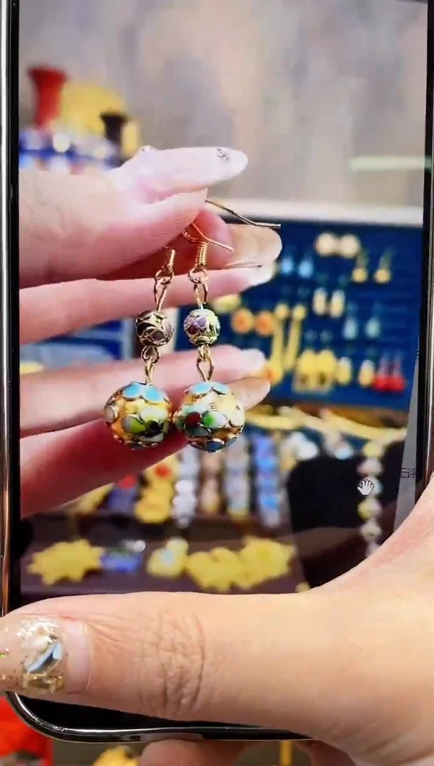 【闪购商品】非遗景泰蓝金地耳环穿好发