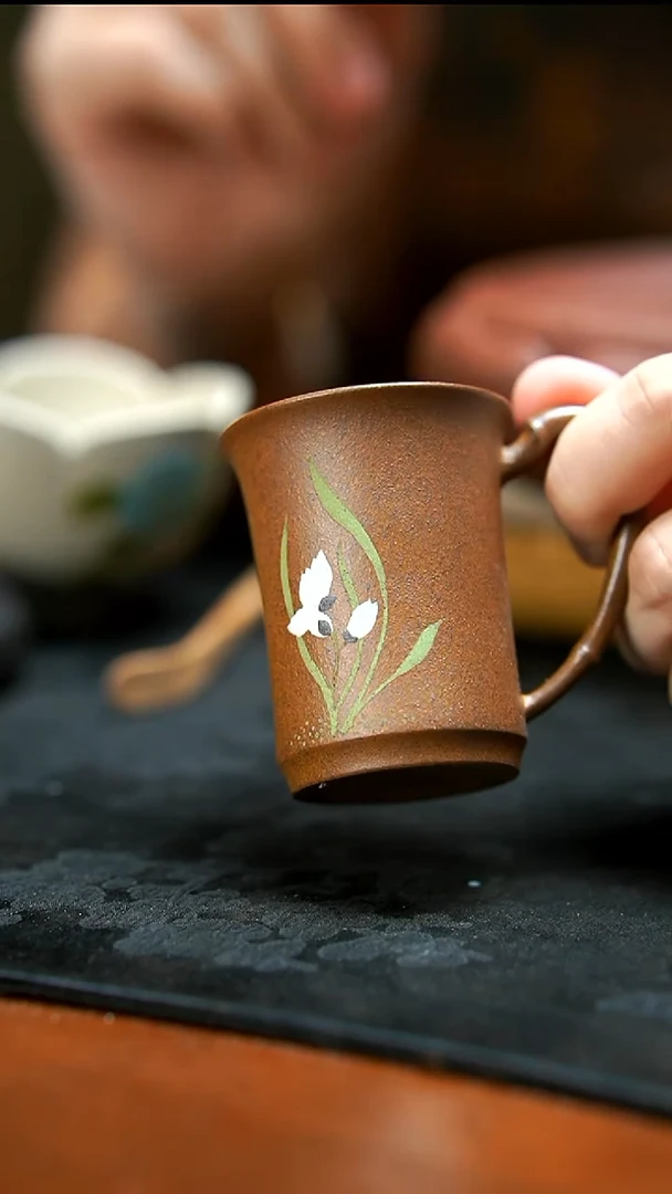 茶壶紫砂柴烧玉兰花手把杯