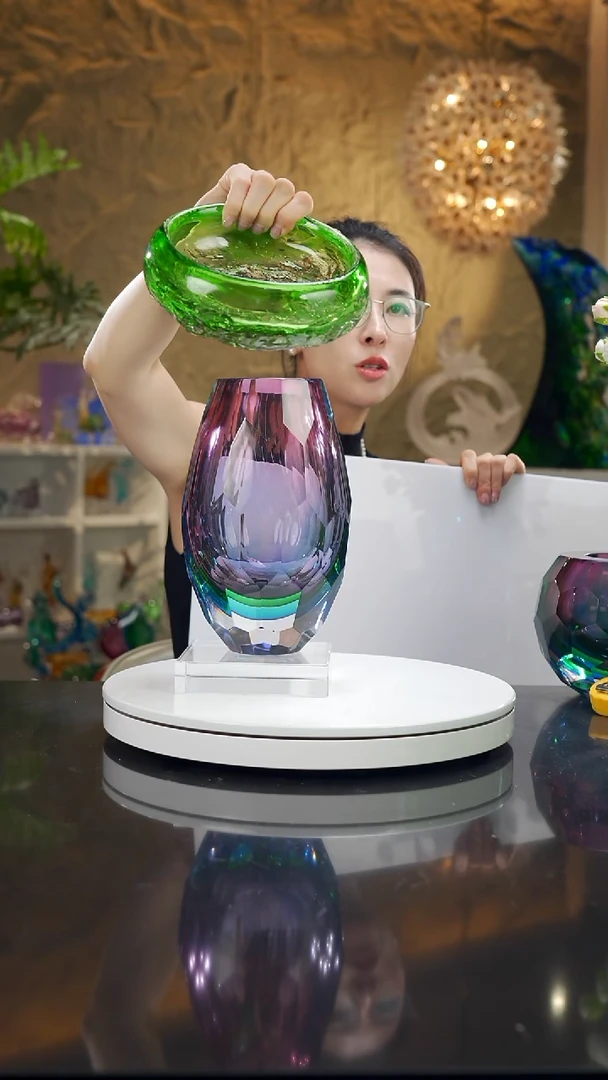 手工艺品琉璃翠绿色水波纹果碗