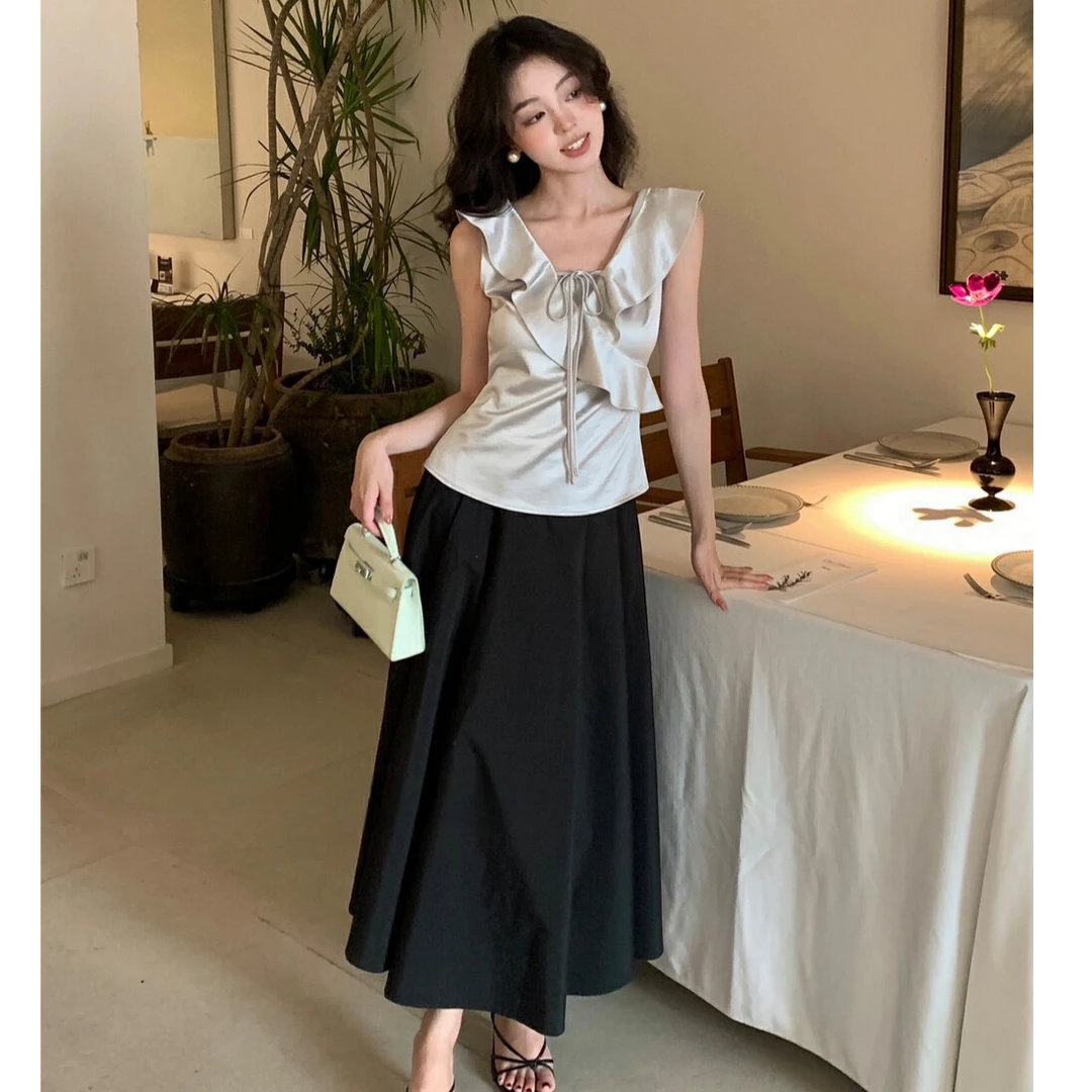 夏季女装套装裙子高级感千金清冷感贵系气质独特漂亮半身裙两件套