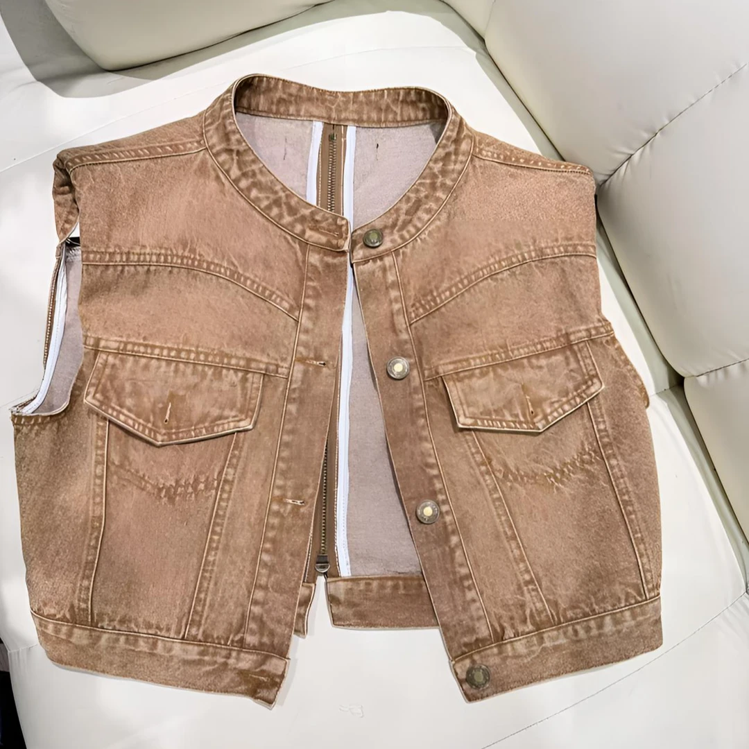 625#百搭怀旧小个子无袖牛仔马甲薄女夏季2025新款时尚坎肩上衣潮