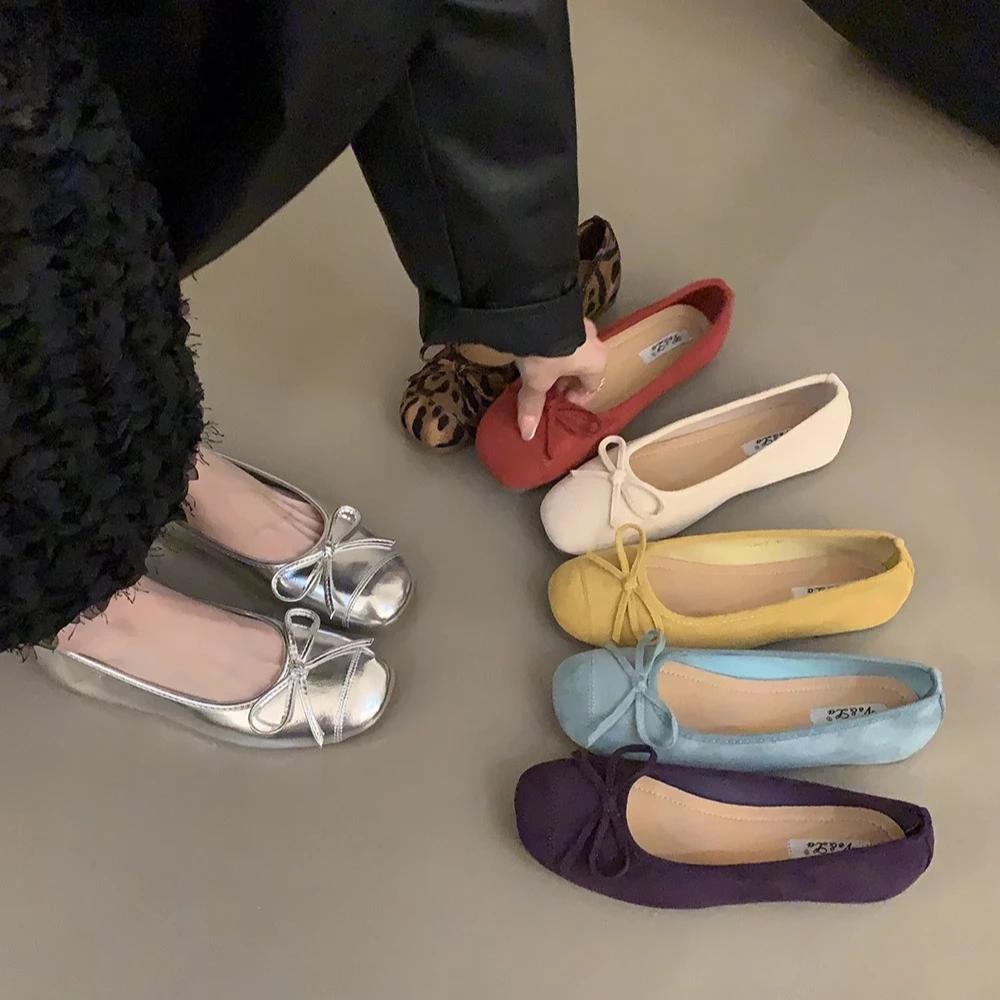 2025春秋晚晚风温柔蝴蝶结平底单鞋仙女风气质软底芭蕾舞鞋豆豆鞋