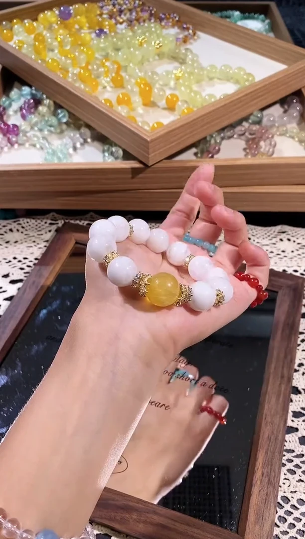 未镶嵌手串水晶雪花幽灵加黄顶珠/多样性发一