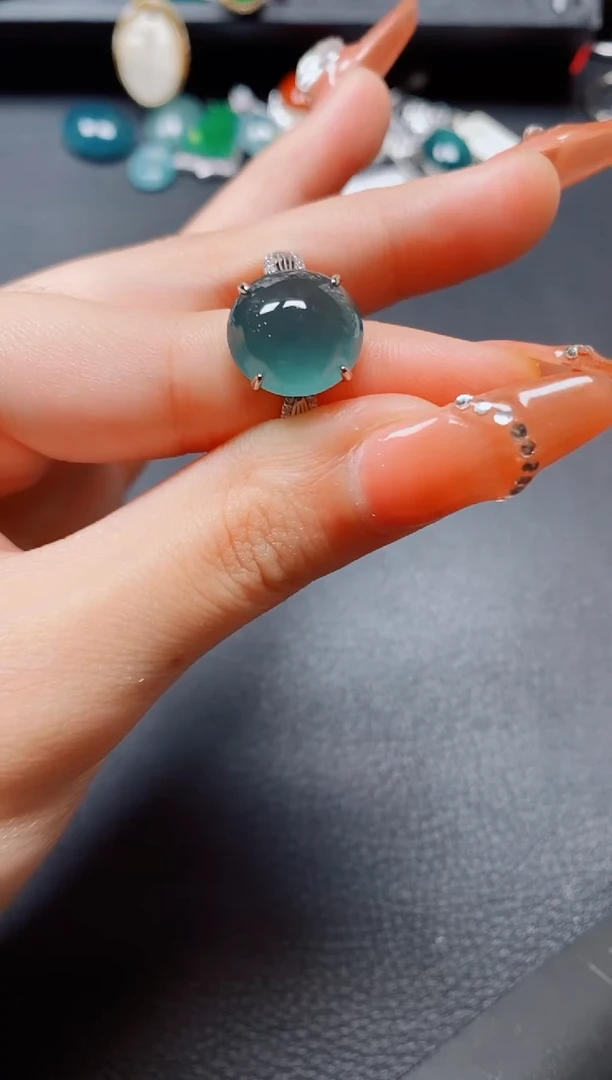 翡翠戒指银S925镶嵌，翡翠