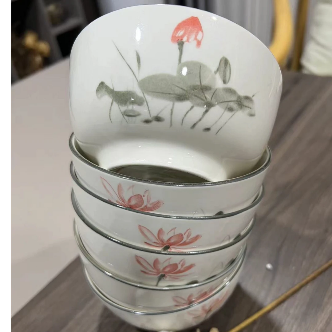 【宠粉福利】6支装！荷花水墨风米饭碗釉下彩