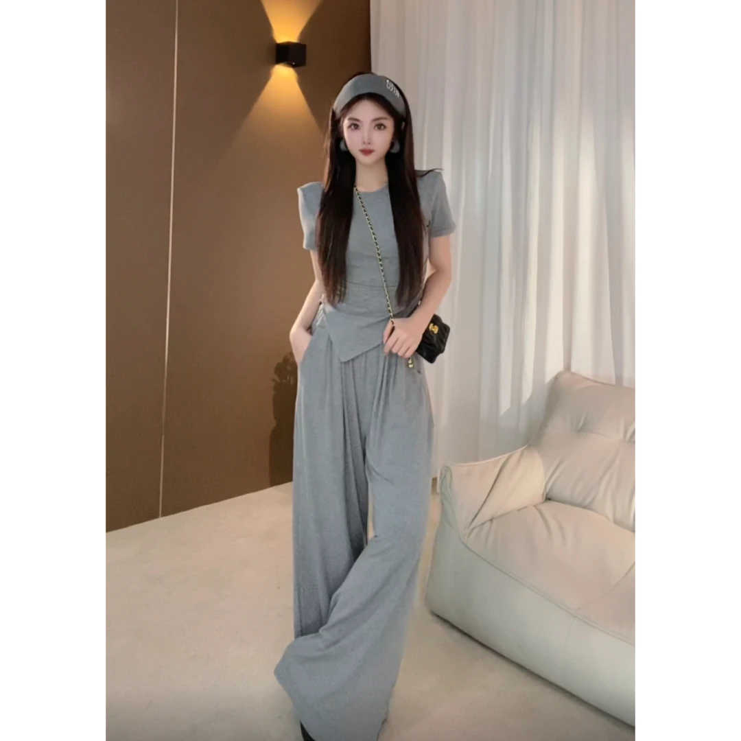 宽松时尚套装阔腿裤上衣休闲街头风垂感欧美风休闲裤子洋气衣服女