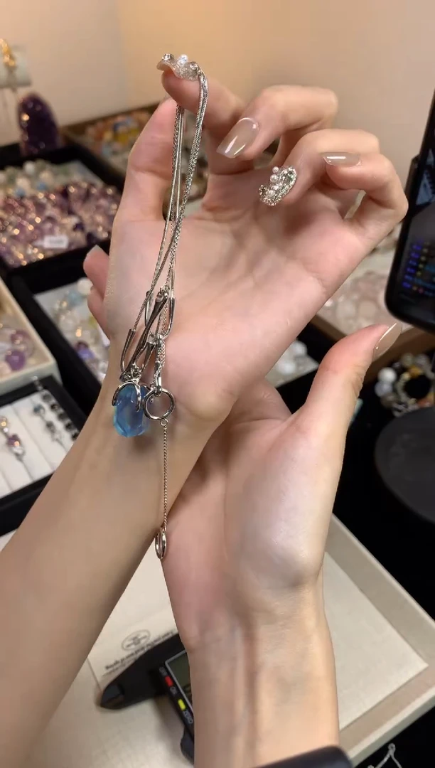 未镶嵌项链水晶海蓝宝随性