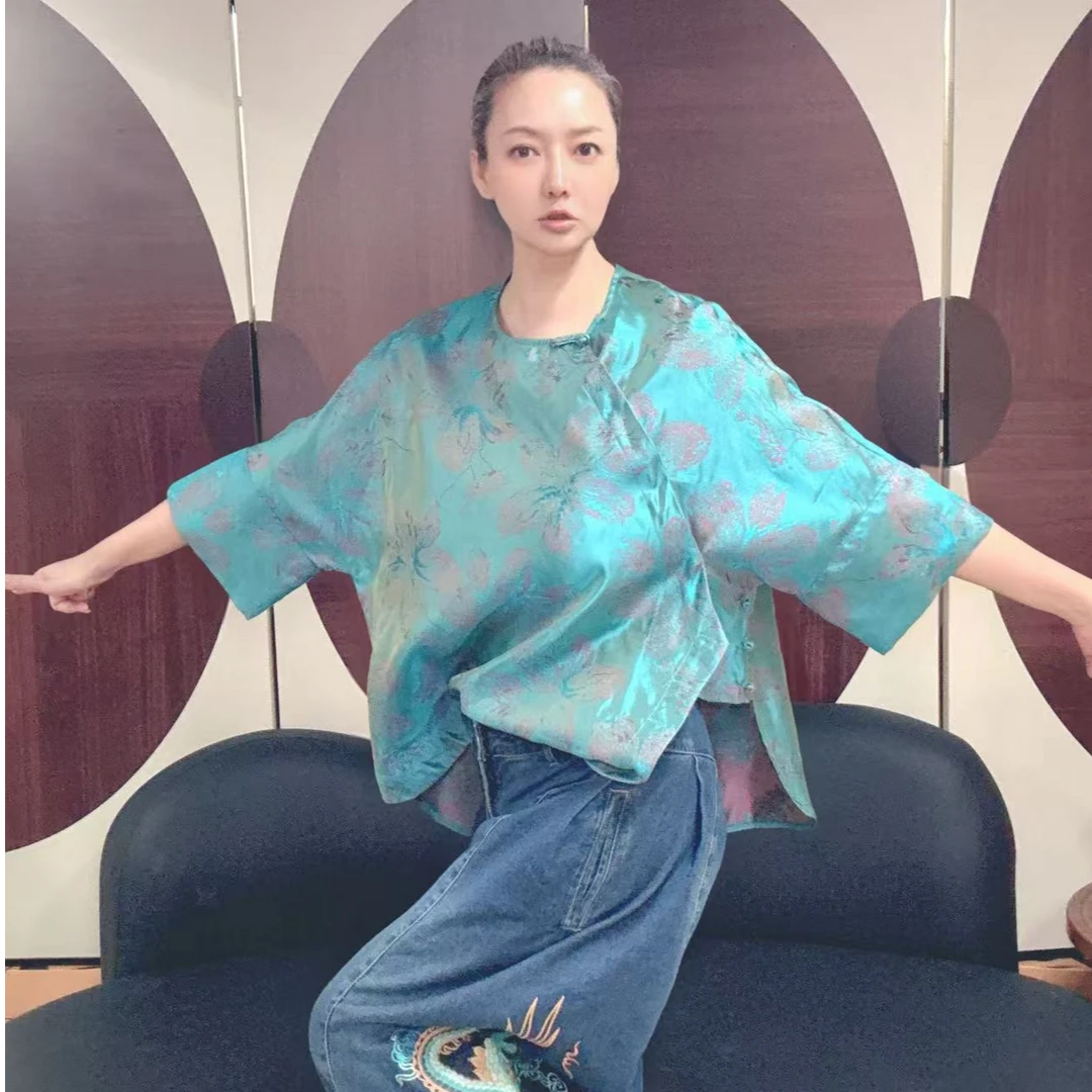 丸绔新中式2025新款浮光锦提花盘扣时尚国风上衣女国风女装