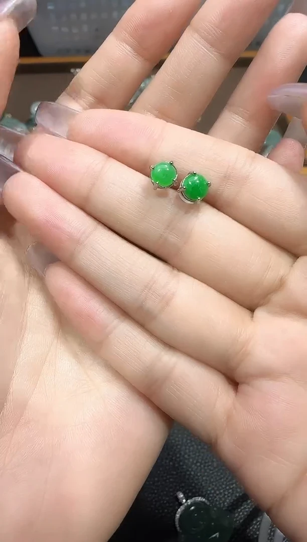 翡翠银S925镶嵌耳饰250529175