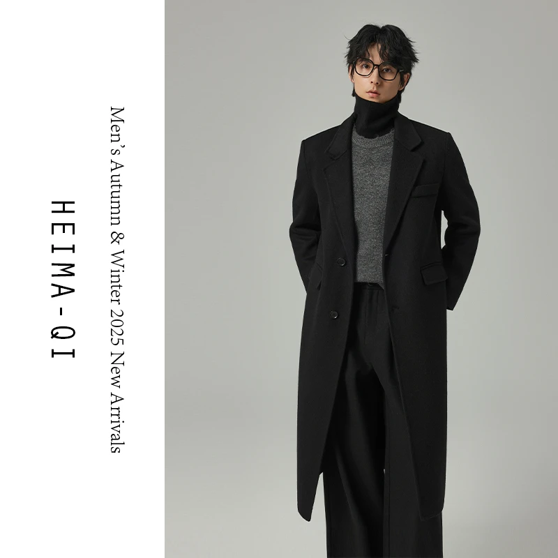 【70+双面羊毛】冬季新款男士羊毛大衣时尚休闲长款垫肩双面呢大衣