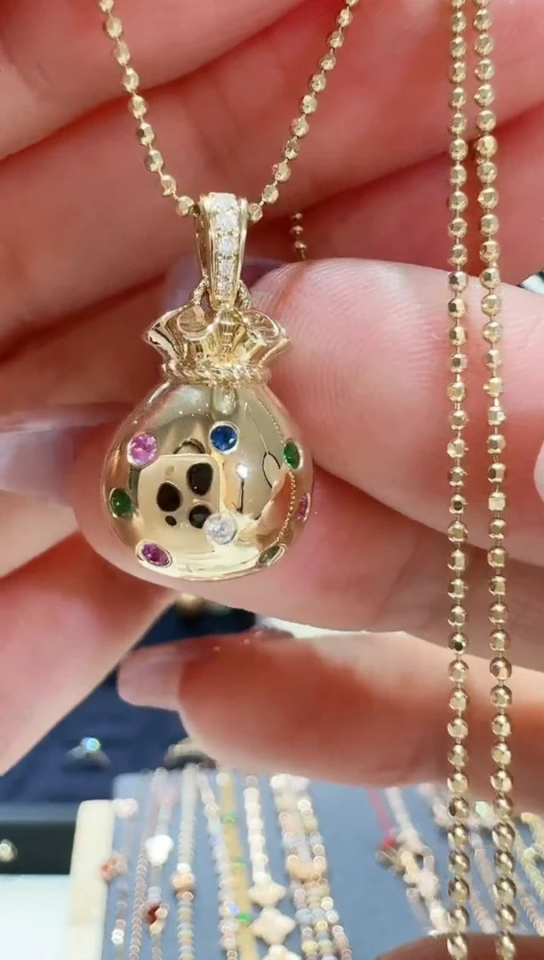 【闪购商品】钻石单吊坠18K金镶嵌钱袋子单吊坠不含链