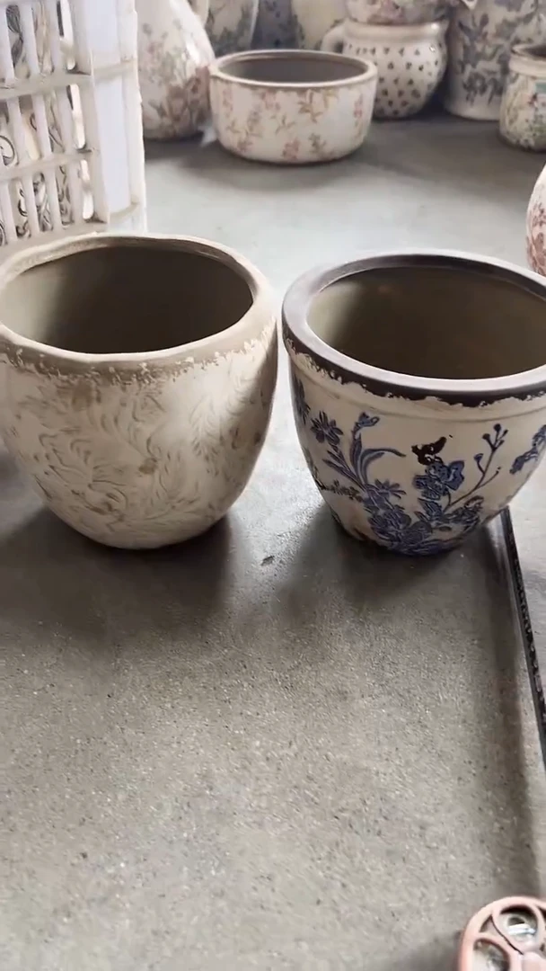 【闪购商品】陶瓷2个花盆高13cm内口13cm