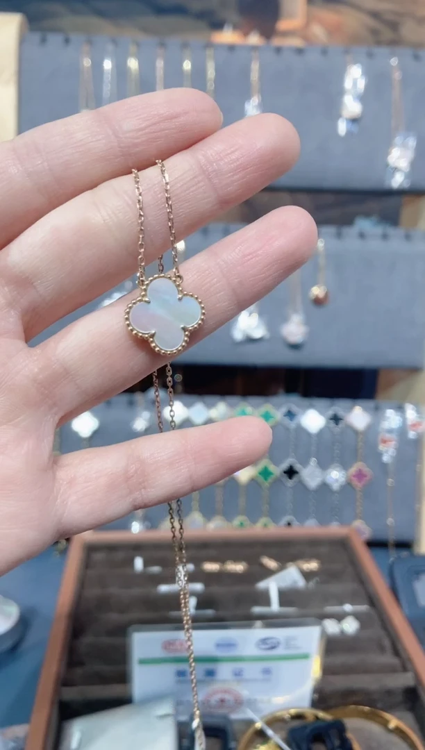 18K金镶嵌贝壳（贝母）套链贝母K玫白草