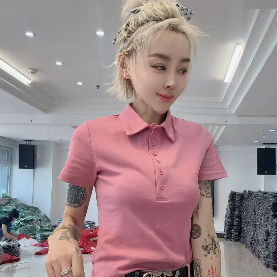 百搭款7091款爆款豆沙粉侧开叉短袖c