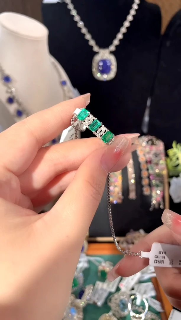 手链银S925镶嵌祖母绿手链1