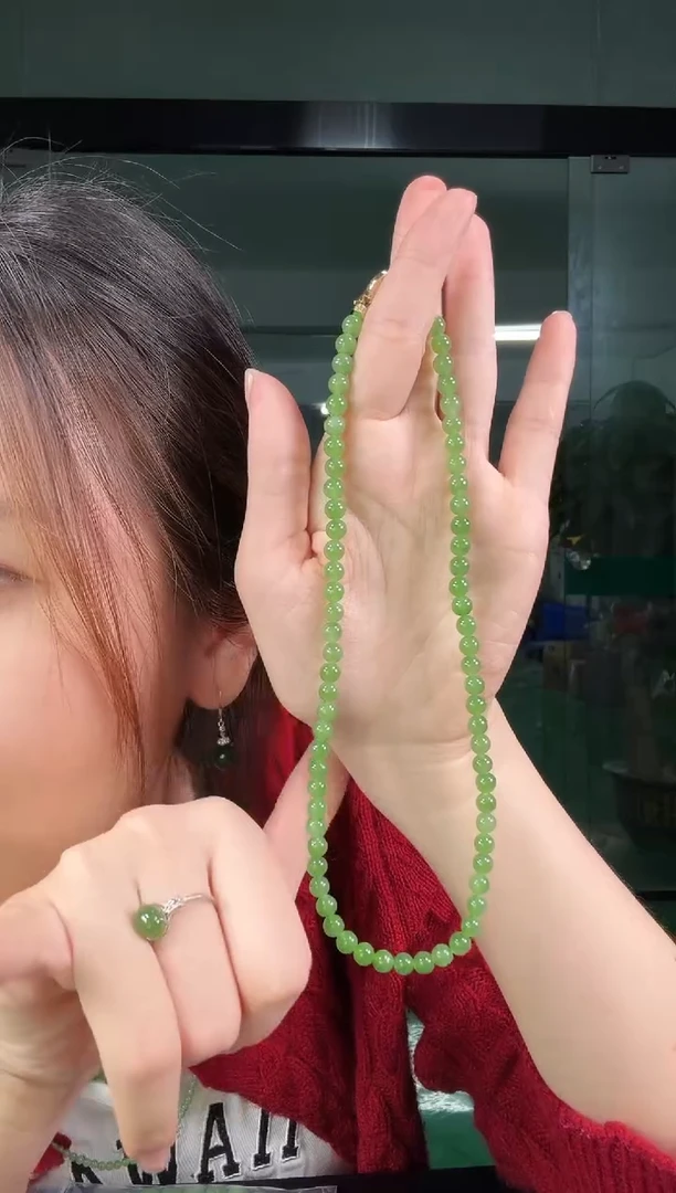 项链未镶嵌和田玉碧玉6mm苹果绿项链