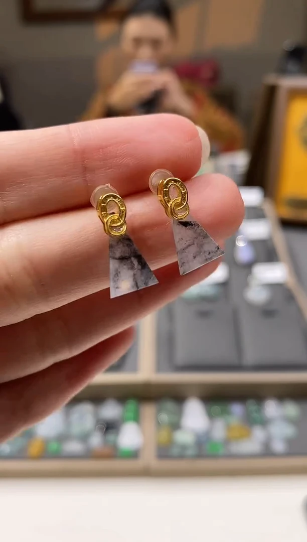 银S925镶嵌翡翠耳饰耳饰