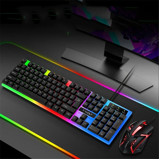 机械手感键盘鼠标套装电竞台式机网吧电脑办公USB有线通用发光