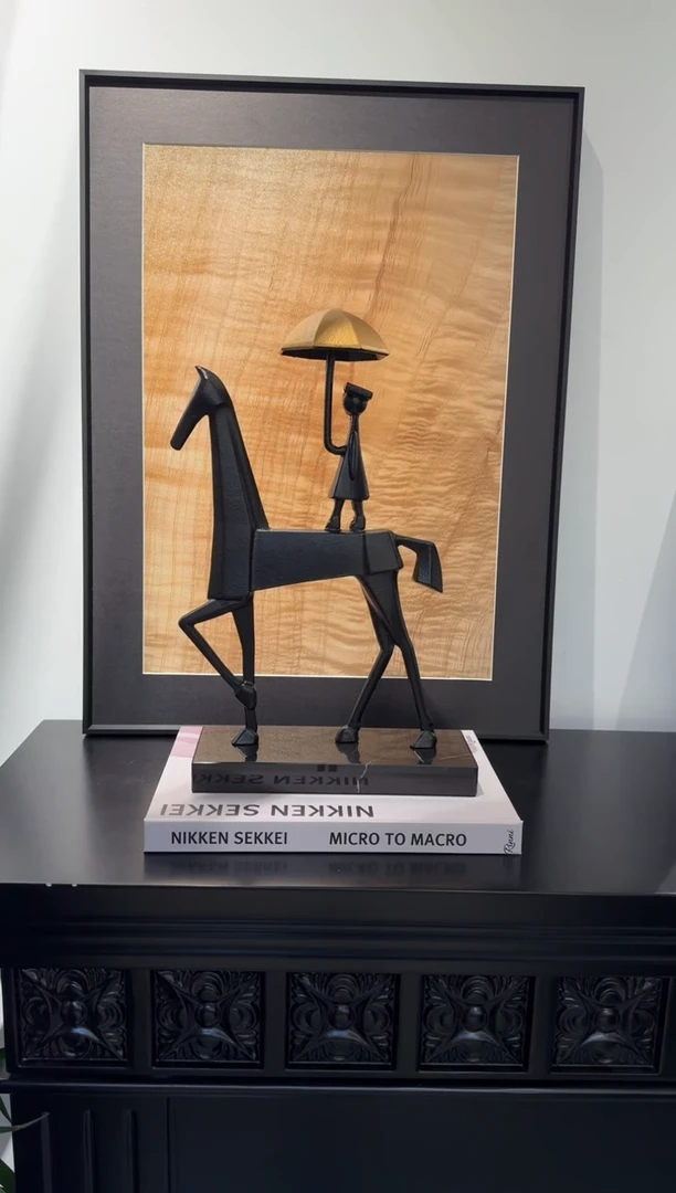 金属|铸铁黑色马摆件|大理石底座，新品价