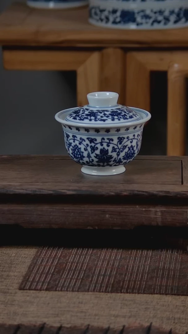 盖碗折葵非器手工手绘缠枝莲两才盖碗
