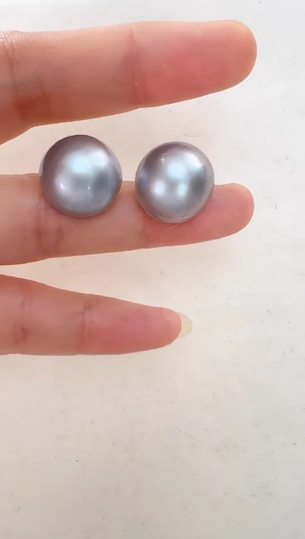 【闪购商品】拼合珍珠（马贝珠）耳饰银S925镶嵌灰色素钉
