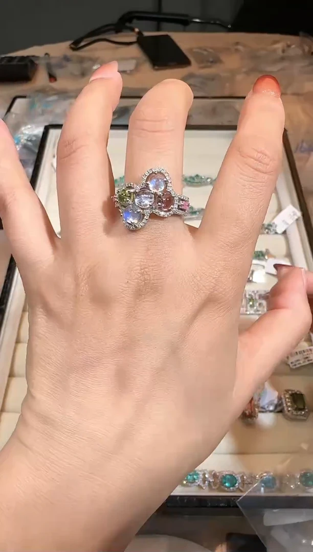 【闪购商品】定制长石戒指银S925镶嵌戒指