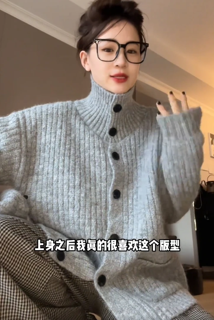 针织开衫外套女大码中长款厚款保暖毛衣韩系慵懒风高龄单排扣