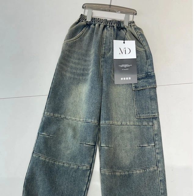 摩2025【X】12月22日潮牌复古色加绒牛仔裤宽松3677