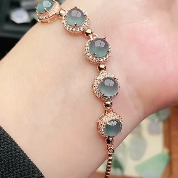 鑫辰珠宝天然A货翡翠银镶嵌时尚百搭手链