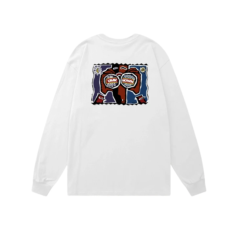 特大码300斤vintage美式动漫印花t恤男装圆领长袖ins潮流宽松上衣