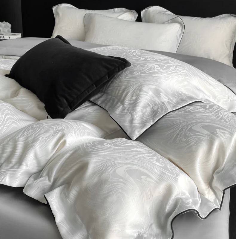 轻奢奶油风冰丝床上四件套水洗真丝床笠被套床单人高级感提花床品