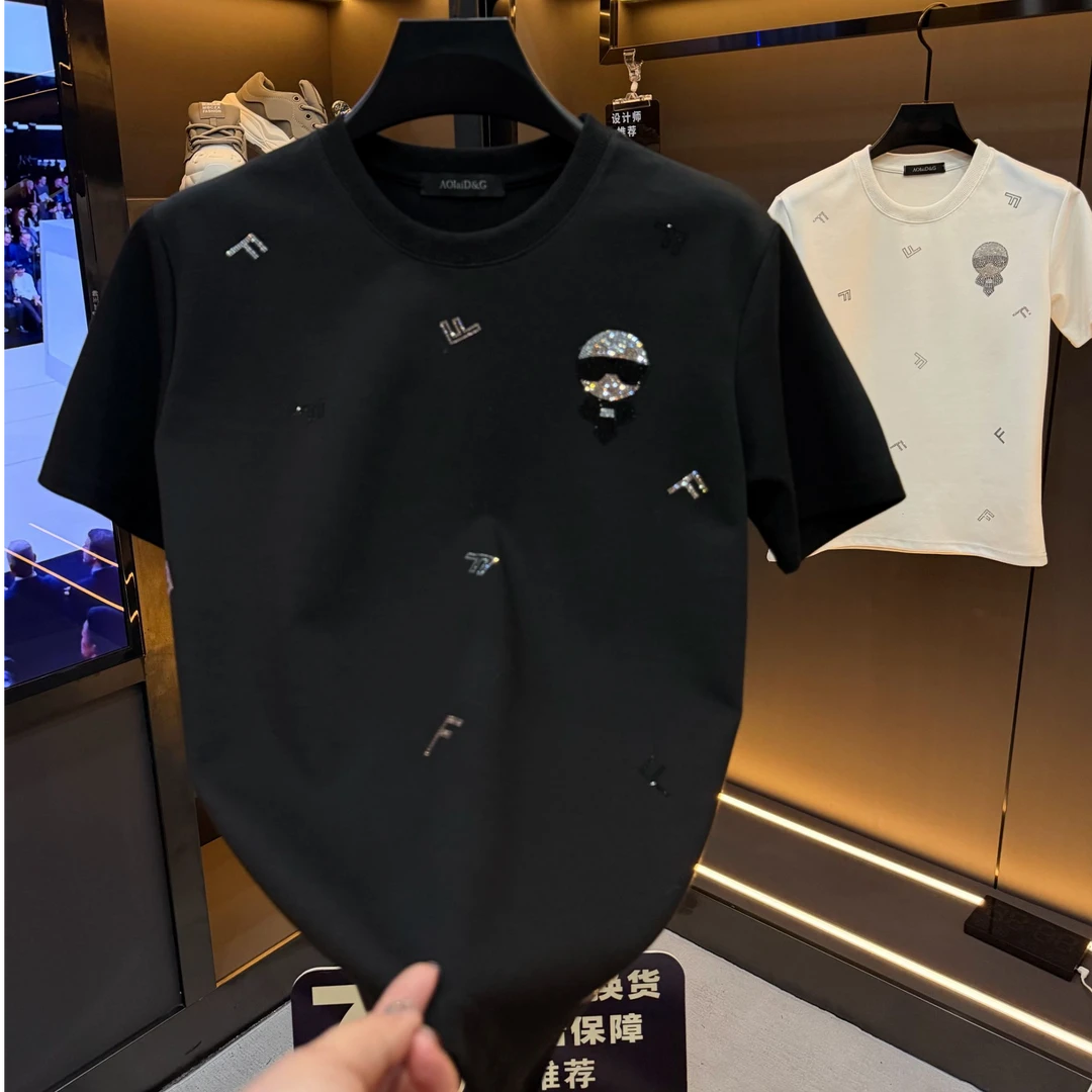 【2605】欧洲站2026新款时尚百搭日常流行烫钻情侣圆领舒适短袖