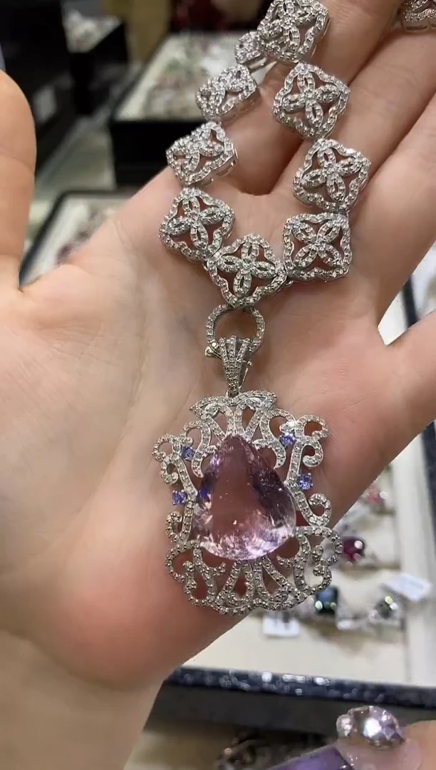 银S925镶嵌项链定制绿柱石（摩根石）楚楚珠宝中古甄选不退换