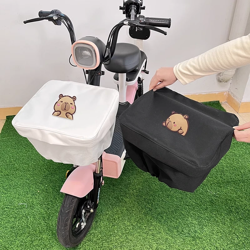 电动车车筐保护罩可爱卡通卡皮巴拉防水防晒电瓶车车篮弹力防尘套