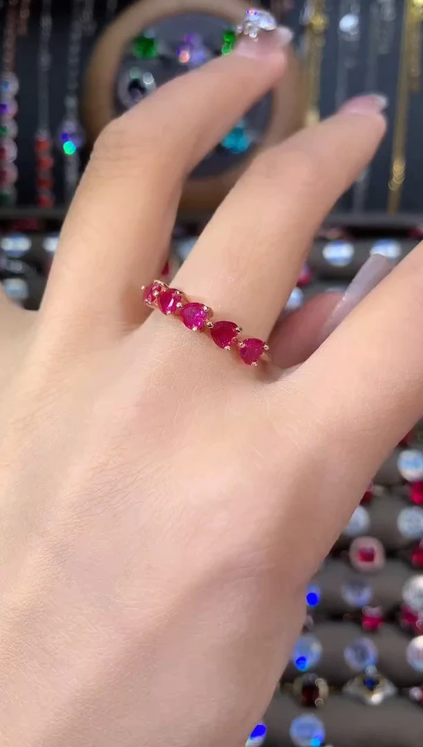 银S925镶嵌戒指红宝石玫瑰金